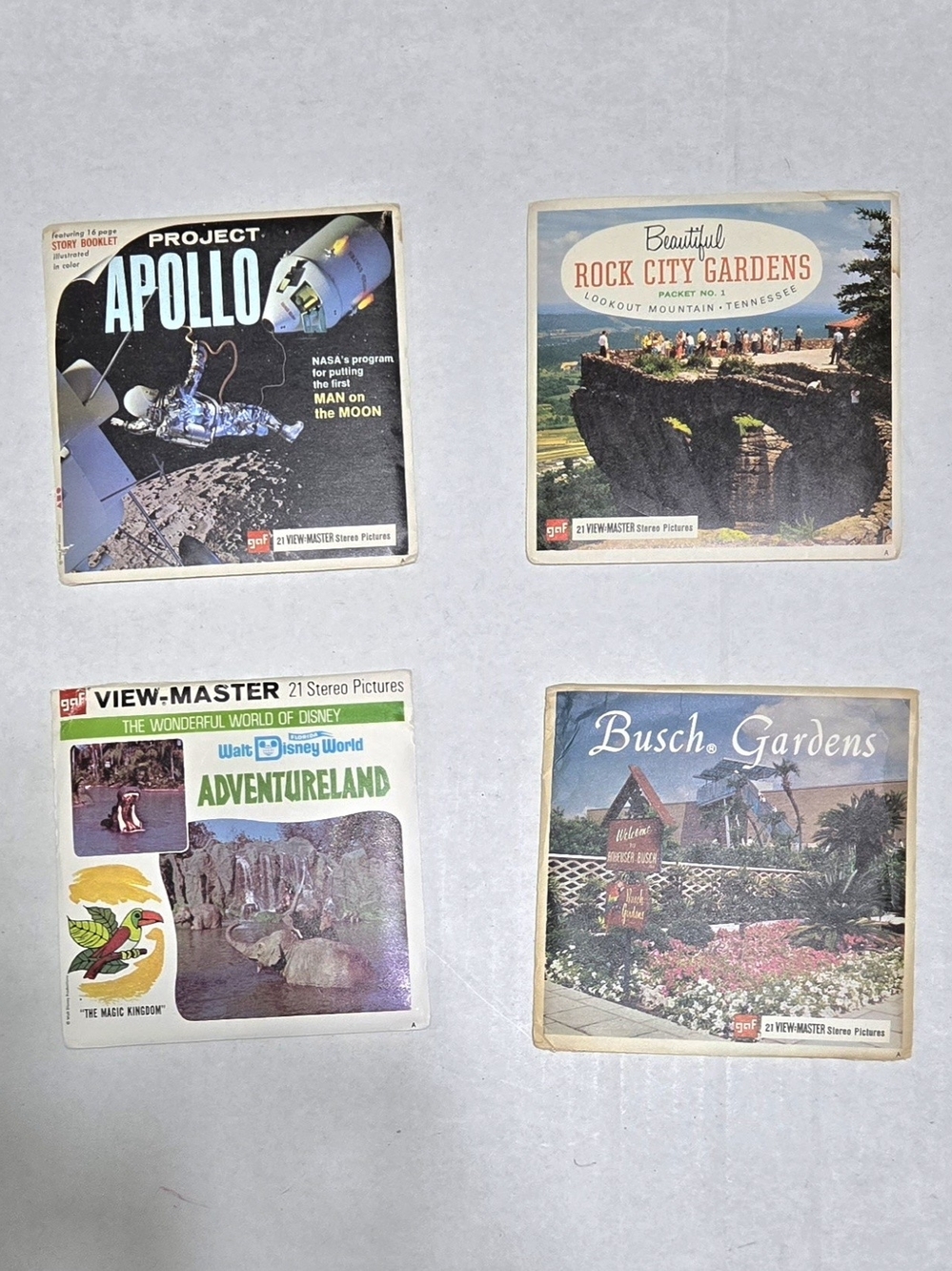 Vintage View Master Reels 4 packs x 3 Adventureland Gardens Project Apollo 12